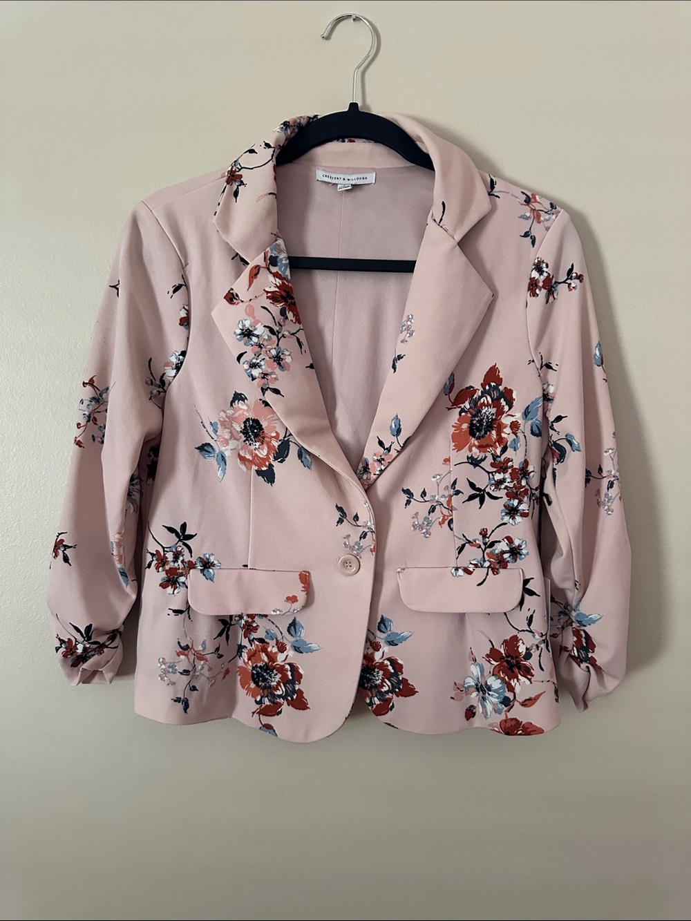 Women's Blush Pink Floral Tailored Blazer Jacket